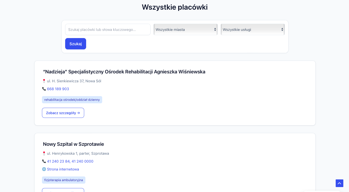 Wyszukiwarka placówek ortopedycznych