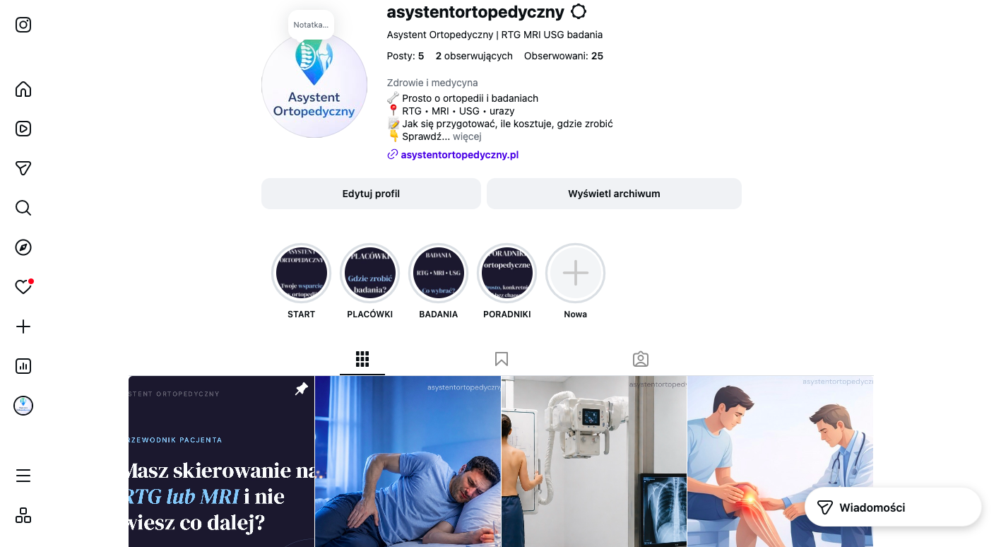 Profil Instagram Asystent Ortopedyczny