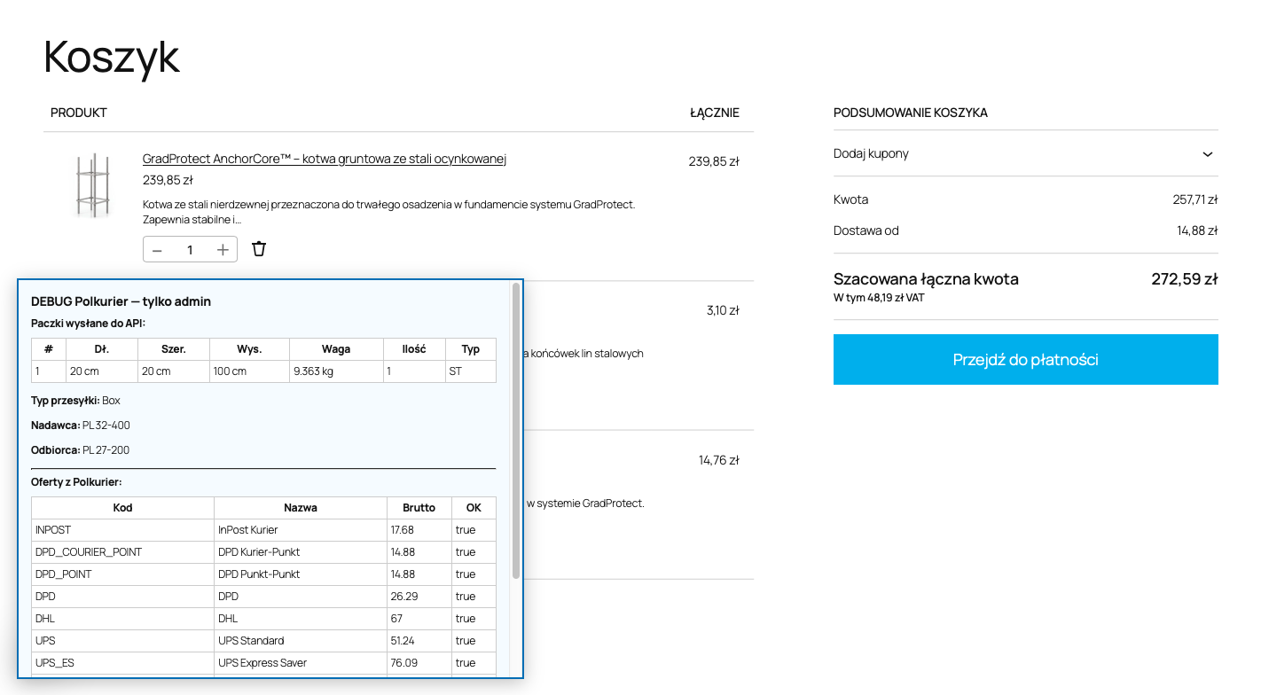 Debug Polkurier w koszyku WooCommerce