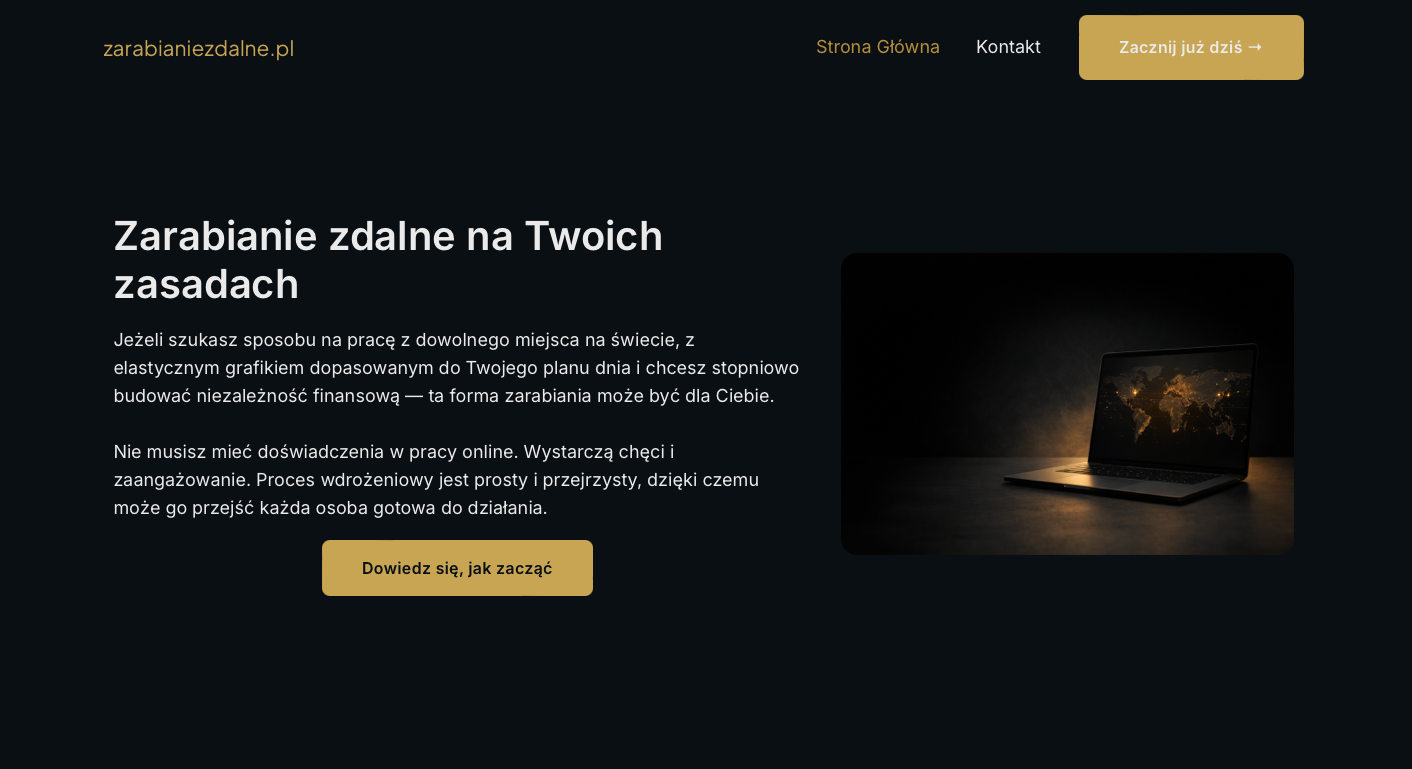 Landing page zarabianie zdalne