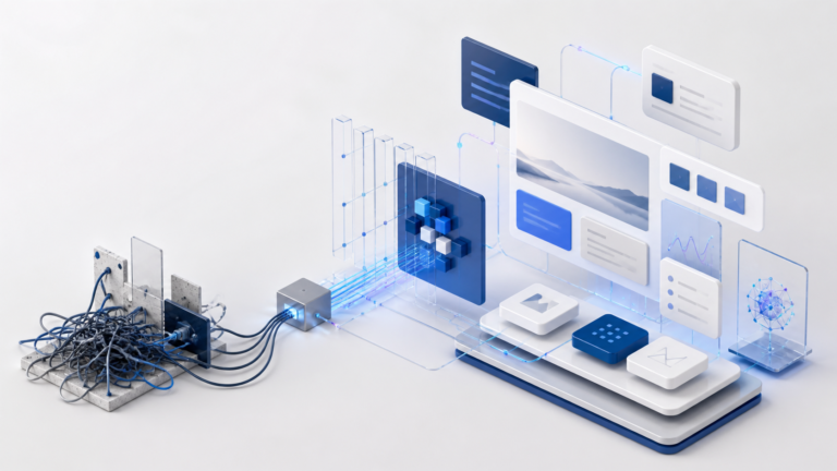 Nowoczesna architektura strony internetowej zestawiona z przestarzałymi elementami technicznymi
